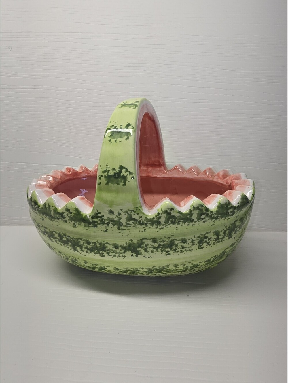 Vintage Watermelon Ceramic Basket Planter Taiwan Holland Floral